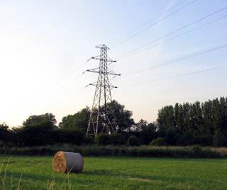 Fields and high voltage electricity towers