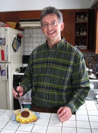 Robert Pini with egg sandwich