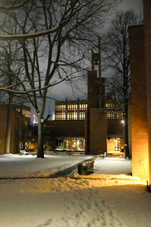 Massey College in the snow
